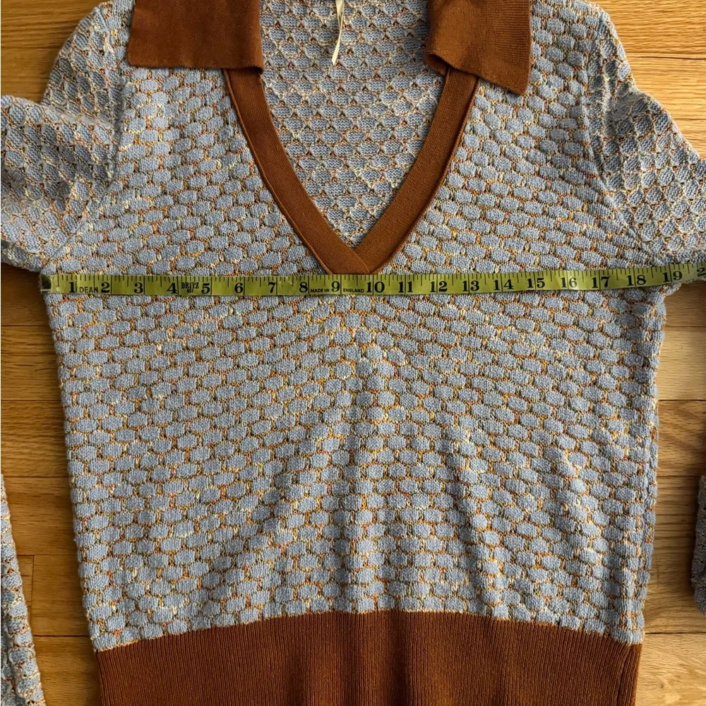 Free People Blue Combo Collar Cropped Sweater M
